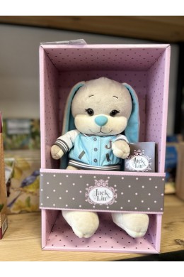 Игрушка Зайчик Жак в голубом бомбере